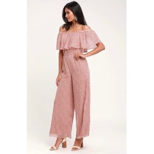 Sage the Label Pink Off the Shoulder Jumpsuit size Large